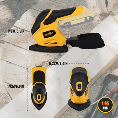 Cordless Detail Sander for DeWalt 20V Max Battery (No Battery), Mellif Brushless Corner Sander with 12,000 OPM Speed & 10PCS Sandpapers & Dust Collector, Compact for Tight Space, Metal, Woodworking