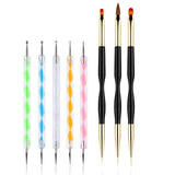 FULINJOY 5PCS Dotting Pens with 3 PCS Nail Painting Brushes, Double Ended Brush and Dotting Tool Kit, Nail Art Design Tools FULINJOY