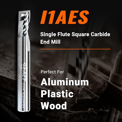 ACCUCUT I1AES 1/8” O Flute Carbide End Mill, Single Flute CNC Router Milling Bit Set for Aluminum, Wood, Copper, Alloys, Non-Ferrous, Plastic and