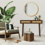 Atlantic Natural Rattan Panels with Storage Loft & Luv Remy Boho Mid-Century Console Entryway Table, Walnut Atlantic