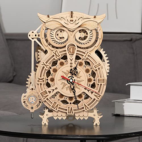 ROKR 3D Wooden Puzzles for Adults Mechanical Clock Kits-Owl Clock, DIY Clock Model Building Kits Educational Brain Teaser Puzzles, DIY ROKR