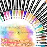 Acrylic Paint Pens Markers, 24 Colors Dual Tip Acrylic Paint Pens for Rock Painting, Wood, Canvas, Stone, Glass, Ceramic Surfaces, DIY Crafts Making TANMIT