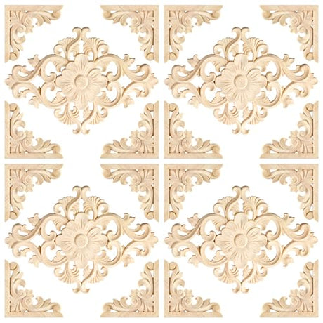 20pcs(4 Pack) Wood Appliques Decorative Carved Onlays, Wooden Carved Appliques DIY Decoration for Wood Furniture, Wood Carving Decals for Wall CDOKY