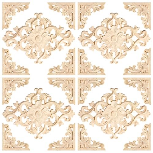 20pcs(4 Pack) Wood Appliques Decorative Carved Onlays, Wooden Carved Appliques DIY Decoration for Wood Furniture, Wood Carving Decals for Wall - WoodArtSupply