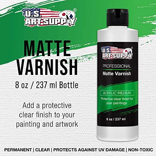 U.S. Art Supply Professional Matte Varnish, 8 Ounce - Acrylic Medium, Clear Permanent Protective Finish for Paintings & Artwork, Apply Over Dry - WoodArtSupply