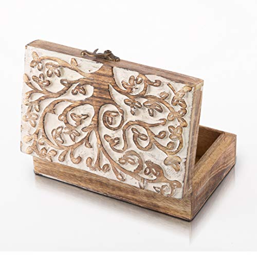 Great Birthday Gift Handmade Decorative Wooden Jewelry Box With Tree Of Life Carving Jewelry Organizer Keepsake Box Treasure Chest Trinket Holder The Great Indian Bazaar