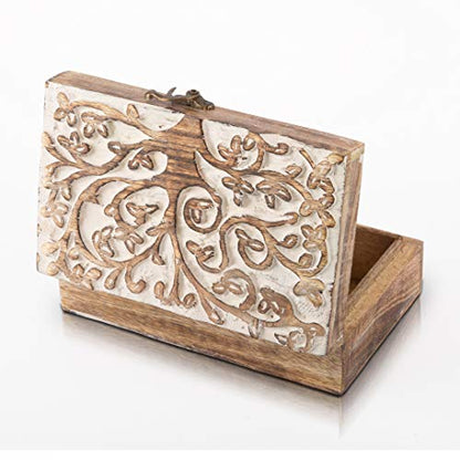 Great Birthday Gift Handmade Decorative Wooden Jewelry Box With Tree Of Life Carving Jewelry Organizer Keepsake Box Treasure Chest Trinket Holder