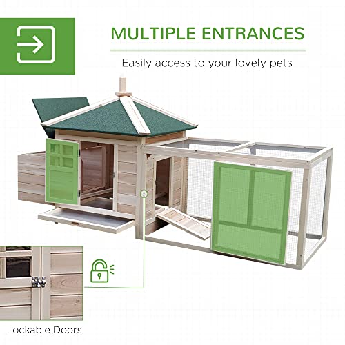 PawHut 77" Wooden Chicken Coop with Nesting Box, Cute Outdoor Hen House with Removable Tray, Ramp Run, for Garden Backyard, Natural PawHut