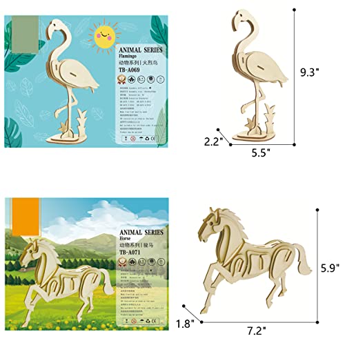 3D Wooden Wild Animal Puzzle - 6 Piece Set Wood Wild Animals Skeleton Assembly Model Kits - Wooden Crafts DIY Brain Teaser Puzzle - STEM Toys Gifts i-CHONY