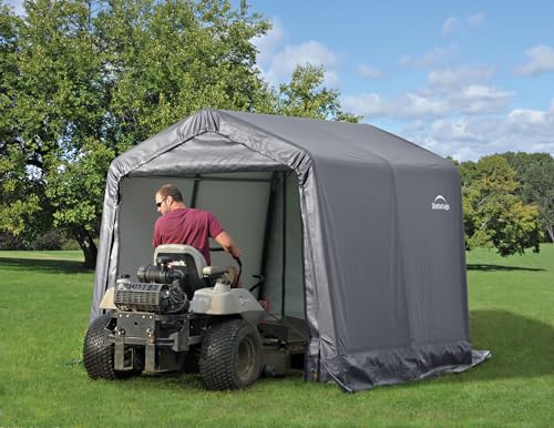 ShelterLogic 8' x 8' Shed-in-a-Box All Season Steel Metal Frame Peak Roof Outdoor Storage Shed with Waterproof Cover and Heavy Duty Reusable Auger ShelterLogic