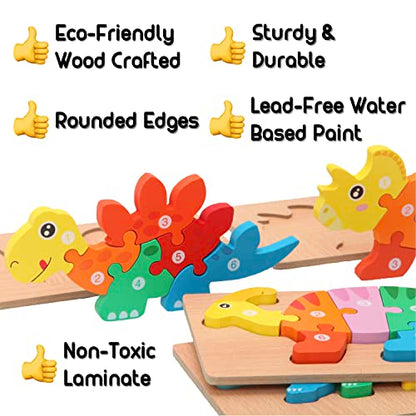 MONTESSORI MAMA Toddler Puzzles for Kids Ages 3-5 Dinosaur Puzzle 5-Pack, Montessori Toys for 3 Year Olds, Toddler Toys Age 2-4 Gifts for 3 Year Old