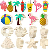 36 Pieces Summer Wood Hanging Ornaments Beach Wooden Slices with String Holiday Hawaiian Party Decorations Tropical Painted Themed Luau Party HooAMI