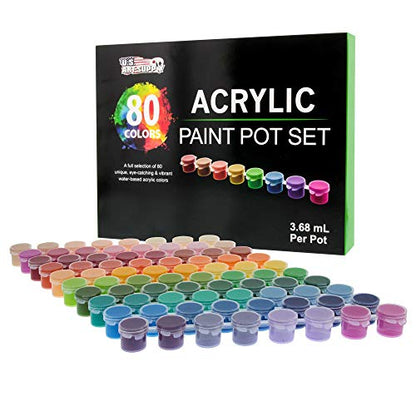 U.S. Art Supply Professional 80 Color Set of Acrylic Paint Jar Set - 3.68mL Jars - Rich Vivid Colors for Artists, Students, Beginners - Canvas - WoodArtSupply