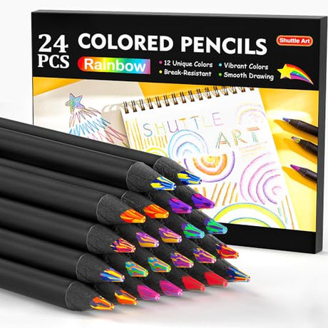 Shuttle Art 24 PCS Rainbow Pencils, 12 Assorted Colors, 2 of Each, Pre-sharpened Rainbow Colored Pencils, Multicolored Pencils for Kids and Adults Shuttle Art