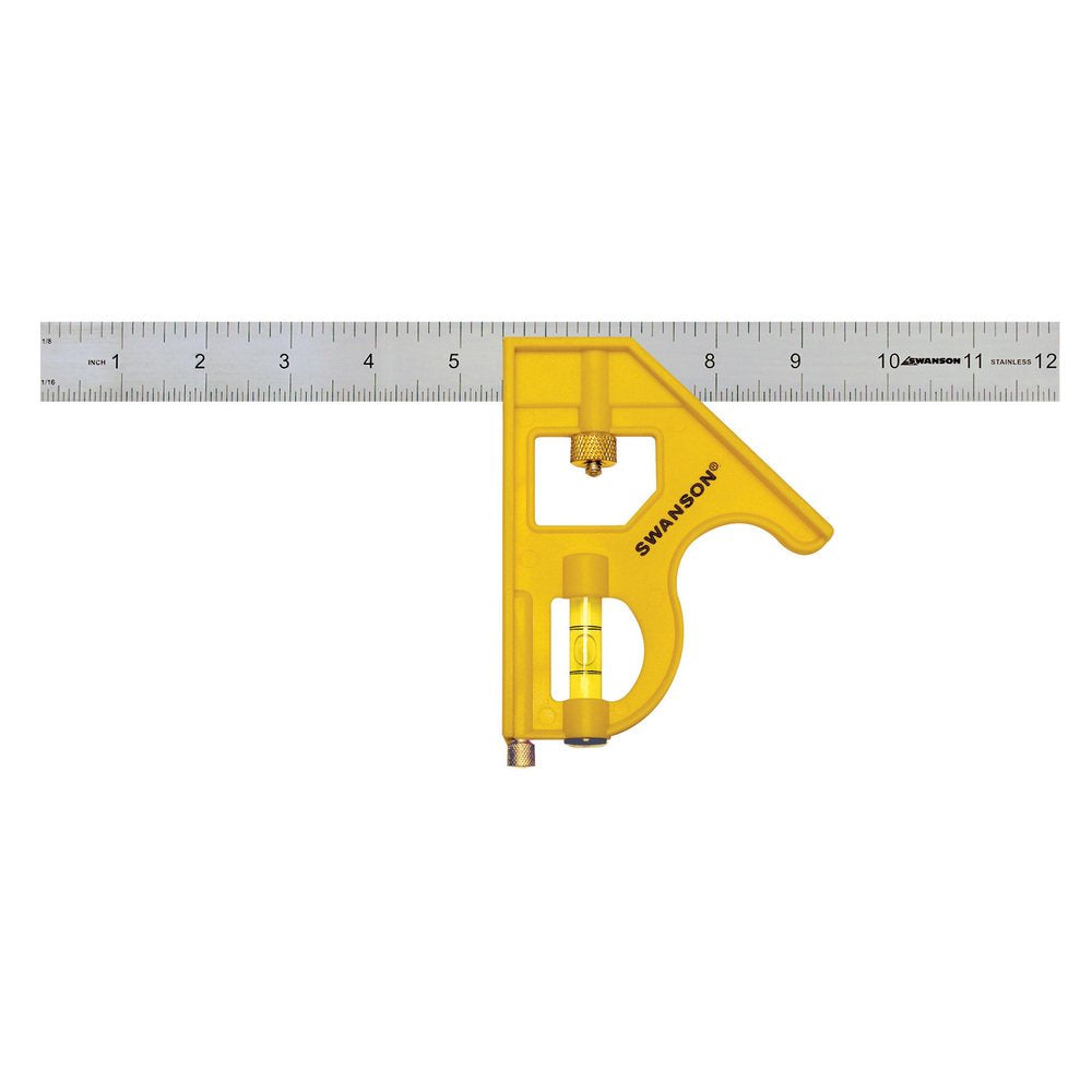 Swanson Tool Co TC131 12 inch Combo Square with Stainless Steel Rule, Inches/Metric Marks, Brass Bolt and Composite Body - WoodArtSupply