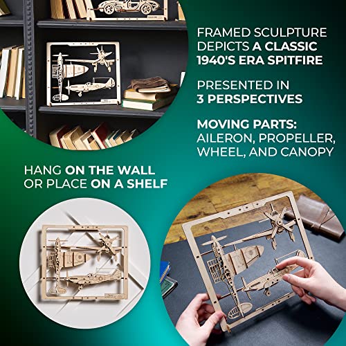UGEARS 2.5D Framed Fighter Aircraft - Classic Aircraft Wood Model Kit with Movable Aileron, Propeller, Wheel & Canopy - Airplane Wooden Puzzle Model UGEARS