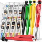 Nicpro 4 Pack Carpenter Pencil with Sharpener & Cap, Mechanical Carpenter Pencils Set with 52 Refill, Deep Hole Marker Woodworking Pencils, Heavy Nicpro