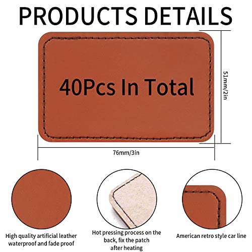 40 Pcs Leatherette Hat Patches with Adhesive, Blank Rectangle Faux Leather Patches for Custom Hats Clothes Bags DIY Crafts Fabric Repair Sew Laser ywchoshe