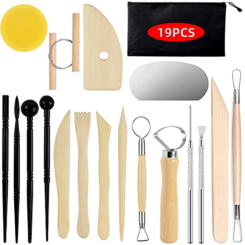 Pottery Clay Sculpting Tools for Polymer, Yagugu 19Pcs Basic Wood Ceramics Carving Tool Supplies kit Accessories for Kids, Adults and Artists - WoodArtSupply