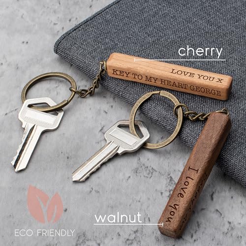 Custom 4 Sided Keychain, Personalized Key Chain with Name, Message | Cherry | Engraved Keychain for Men, Women, Boyfriend, Girlfriend, Customizable - WoodArtSupply