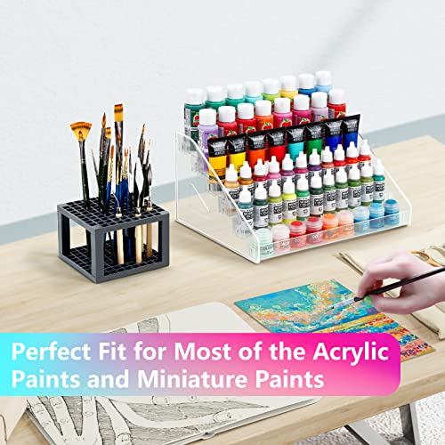 ARFETIGO 6 Layer Acrylic Paint Organizer&Paint Brush Holder Snap-on Design Easy Assembly Paint Storage Rack for Acrylic Craft Hobby Miniature Model ARFETIGO
