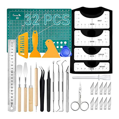 32 Vinyl Weeding Tool Kit with T-Shirt Guide Ruler Precision Craft Weeding Tools for Weeding Vinyl, Cameos, DIY Christmas Gifts Art Work Cutting,