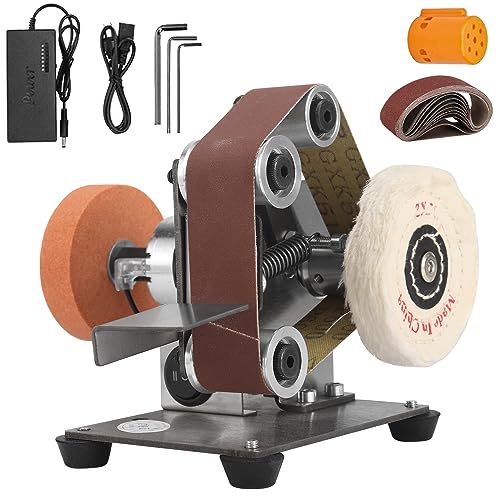 Baisiky Mini Belt Sander Bench Metal Grinder Knife Making Small Electric Sharpening Machine, 7 Adjustable Speed Polisher for Knife Making, DIY Wood Baisiky