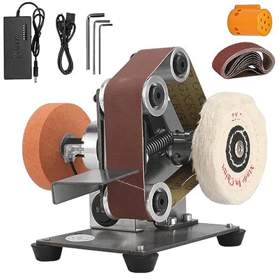Baisiky Mini Belt Sander Bench Metal Grinder Knife Making Small Electric Sharpening Machine, 7 Adjustable Speed Polisher for Knife Making, DIY Wood