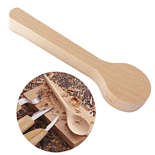 Wood Carving Spoon Blank Beech and Walnut Wood Unfinished Wooden Craft Whittling Kit for Whittler Starter (4pcs)