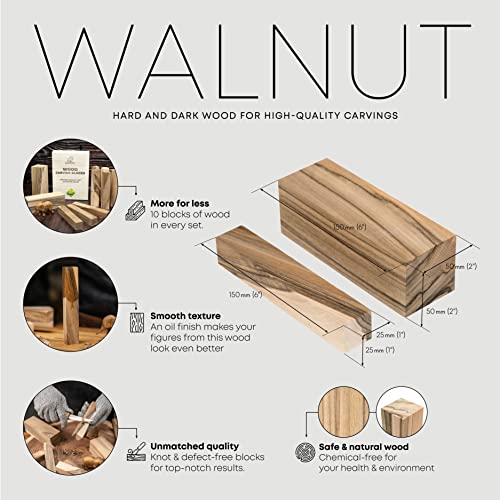 BeaverCraft BW10 Walnut Wood Carving Blocks Carving Wood Blocks Wood for Whittling Wooden Blocks for Crafts Whittling Wood Blocks Blank Cubes BeaverCraft