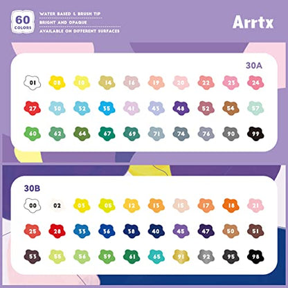 Arrtx Acrylic Paint Pens, 58 Colors for Rock Painting, Extra Brush Tip, Water Based Paint Markers for Stone, Glass, Easter Egg, Wood and Fabric