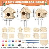 3 Sets Christmas Craft Houses Kits, Make Your Own Gingerbread Wooden Christmas Houses Bird Feeder & Wind Chime Kit, Wooden Painting Arts and Crafts QOUBAI