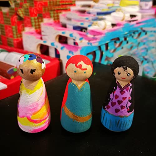 ZOENHOU 30 Pack 3-1/2 Inch Wooden Peg Dolls, Mom Angel Unfinished Peg People Doll Bodies, Wooden Figures for Craft, Painting ZOENHOU