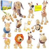 TEKOR Bendable Wooden Animal Toys, Set of 12 | Fun & Posable Farm & Jungle & Safari Animals for Toddlers | Preschool Montessori Toy, Smooth Natural TEKOR