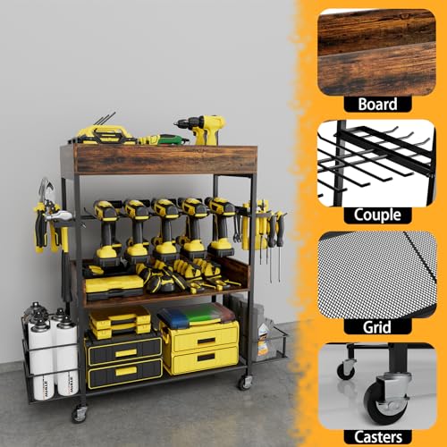 Dunatou 4 Tier Power Tool Organizer Rolling Tool Chest Garage Storage - Power Tool Organizer with Wheels, Tool Cart Can Store a Variety of Tools,