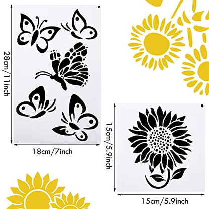 8 Pieces Sunflower Butterflies Painting Stencils for Painting on Wood Flower Butterfly Stencil Kit for Painting on Wall Canvas You are My Sunshine - WoodArtSupply