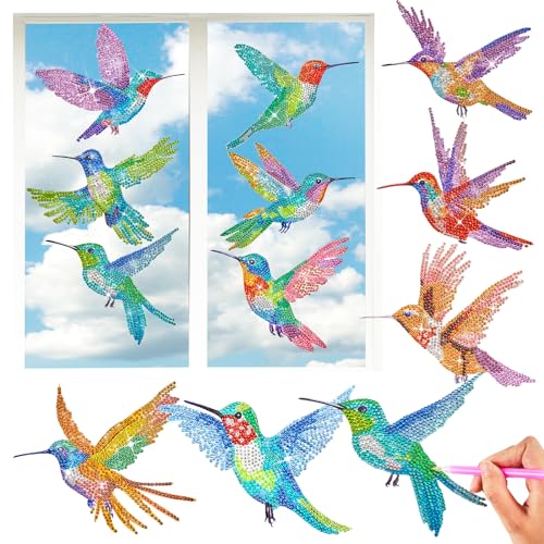 Qilery 12 Pcs Hummingbird Diamond Painting Hummingbird Stained Glass Window Clings Diamond Painting Kits Stained Glass Diamond Painting Kit DIY Qilery