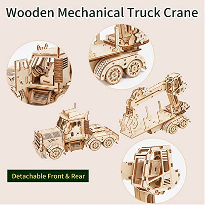 3D Wooden Puzzle for Adults, Wooden Mechanical Truck Crane Puzzles, DIY Model Building Kit Handicraft Wood Craft Hobbies Toy, Birthday for Hobbyist