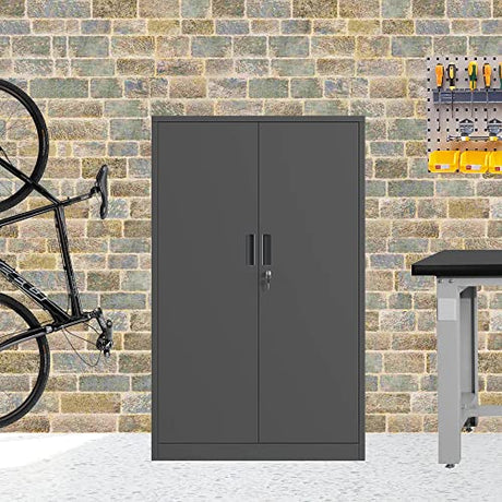JINKUR Metal Storage Cabinet with Locking Doors and 3 Adjustable Shelves, 53.5-Inch Lockable Storage Cabinets for Home Office Garage Kitchen Pantry JINKUR