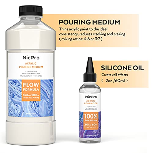 Nicpro Acrylic Pouring Kit, Artist Starter Supplies Including 19 Colors Acrylic Paints,Pouring Medium, Silicone Oil, Canvases, Gloves, Strainers, - WoodArtSupply