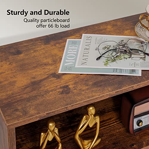 WEENFON Floor Storage Cabinet with 2 Adjustable Drawers & 2 Barn Doors, Standing Cupboard with 2 Shelf, for Living Room, Home Office, Kitchen, Rustic WEENFON