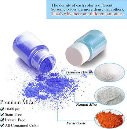 SEISSO Mica Powder for Epoxy Resin, 15 Jars of Pigment for Lip Gloss, Soap Making, Bath Bomb, Paint, Resin Dye, and Nail Polish Art (0.35oz/10g Each