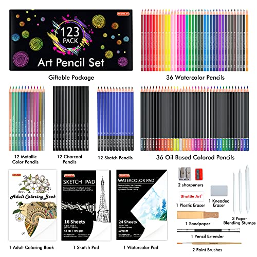 Shuttle Art Professional Drawing Kit, 123 Pieces of Drawing Pencils Set Includes Colouring Pencils, Watercolor, Charcoal, Graphite and Sketch, Ideal Shuttle Art