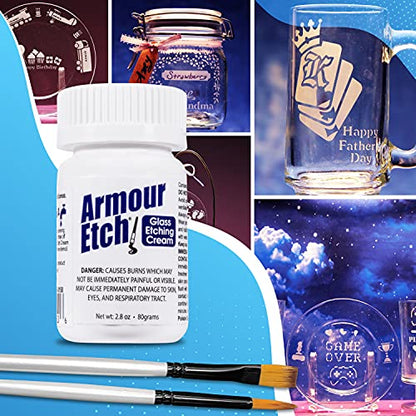 Armour Etch Glass Etching Cream - Starter 2.8oz Size - Bundled with Moshify Application Brushes - WoodArtSupply