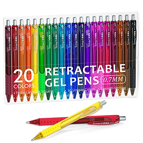 Shuttle Art Colored Gel Pens, 20 Colors Retractable Gel Ink Pens with Grip, Medium Point (0.7mm) Smooth Writing for Adults and Kids Writing - WoodArtSupply