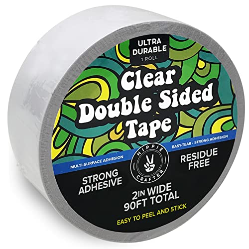 HIPPIE CRAFTER Clear Double Sided Tape for Crafts 2 inch Wide Heavy Duty Adhesive Tape Two Side Strong Sticky Thin Heavy Duty Mounting for Poster HIPPIE CRAFTER