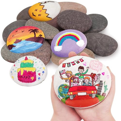 Lechloris 12pcs River Rocks for Painting- 3-5 inches Extra Large Rocks- Thick-Flat-Smooth Painting Rocks - Painting for DIY, Kids Crafts,Kindness