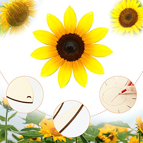 4 Pieces Unfinished Sunflower Wood Cutout Wooden Sunflower Hanging Decor Rustic Sunflower Door Hanger DIY Flower Welcome Sign with Rope for Art Jetec