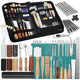 Leather Craft Tools, 60 Pieces Leather Working Tools and Supplies with Storage Bag Cutting Mat Prong Punch Groover Edge Creaser Stamping Carving BAGERLA