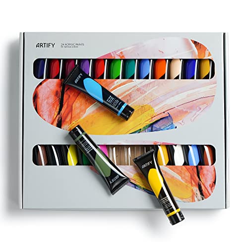 ARTIFY Acrylic Paint, Set Of 24 Color (1.29 oz, 38ml) with a storage box, Rich Pigments, Non Fading, Non Toxic Paints for Artist, Hobby Painters & ARTIFY art supplies